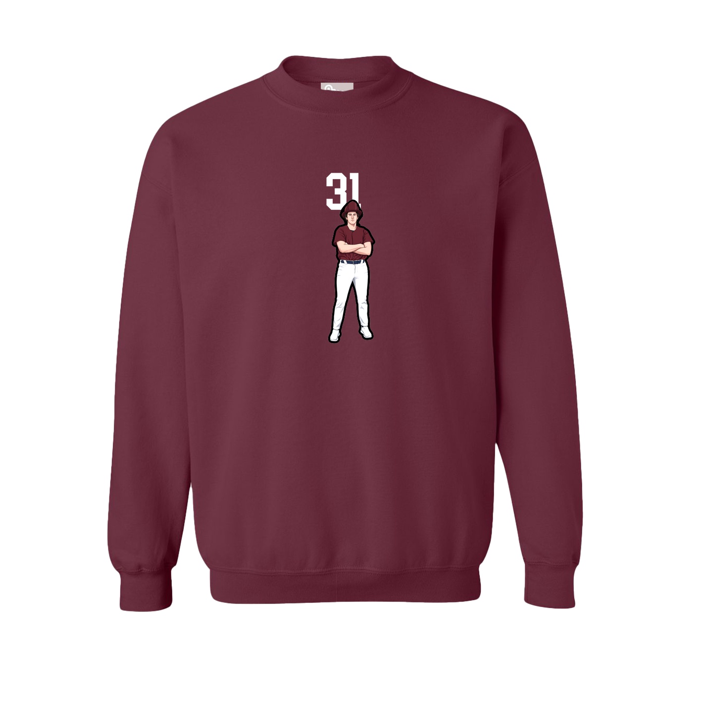 Fleece Crew — Number Top in Maroon