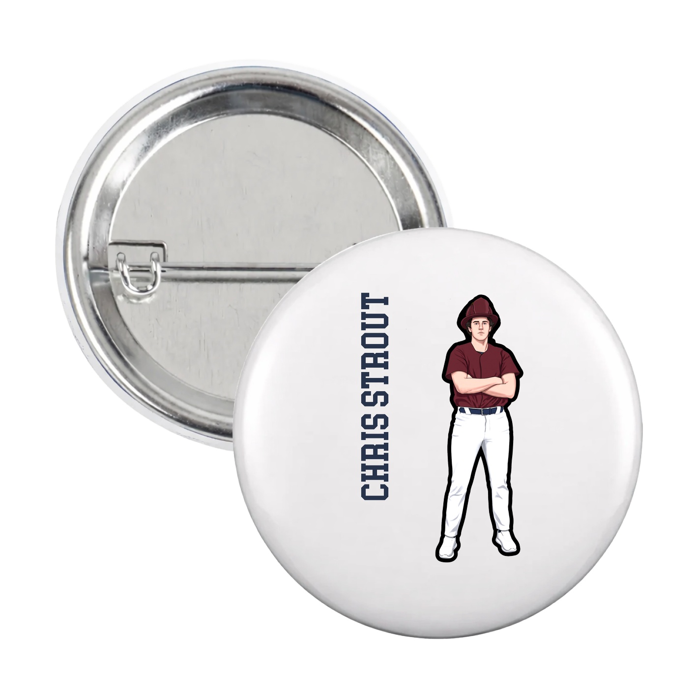 Game Day Button — Name Vertical in White