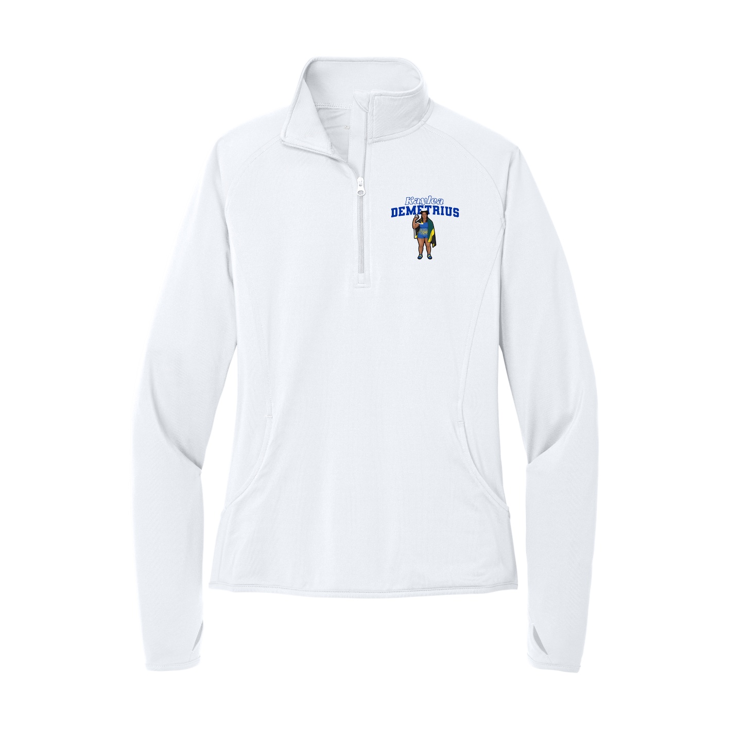 Women's Q-Zip Pullover — Name Arch in White