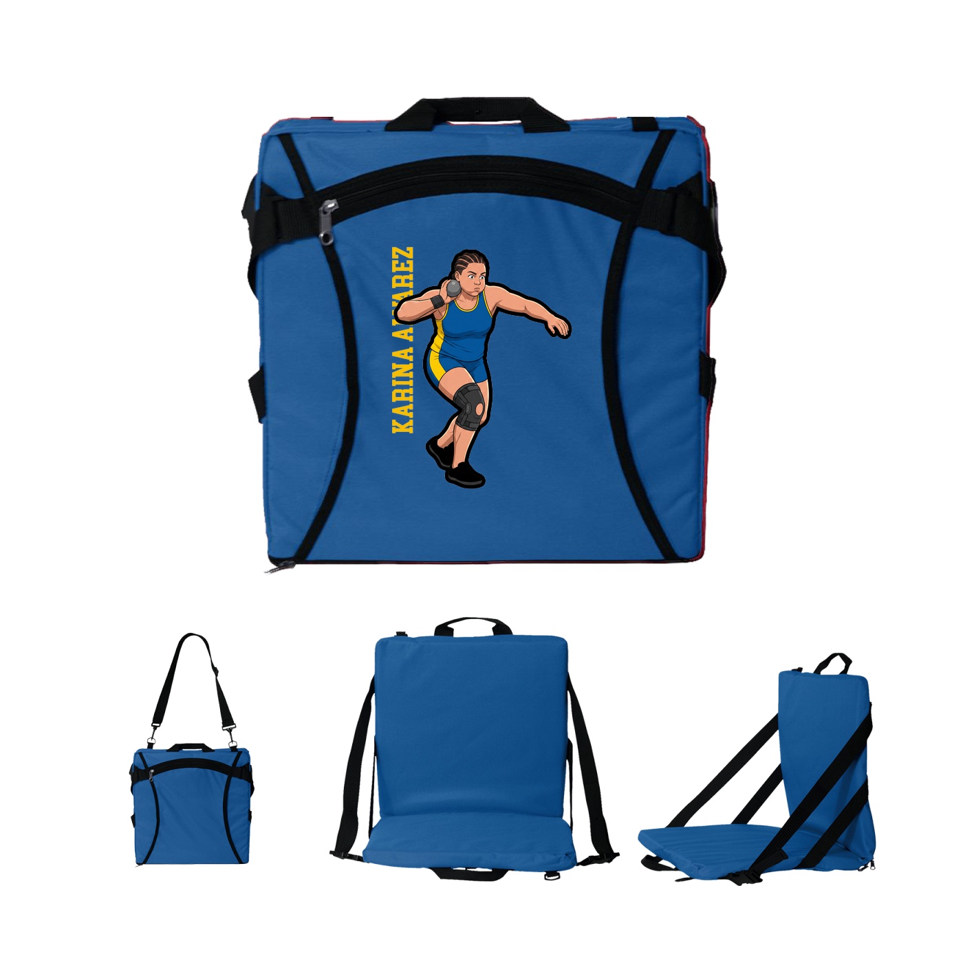 Folding Stadium Seat — Name Vertical in Royal