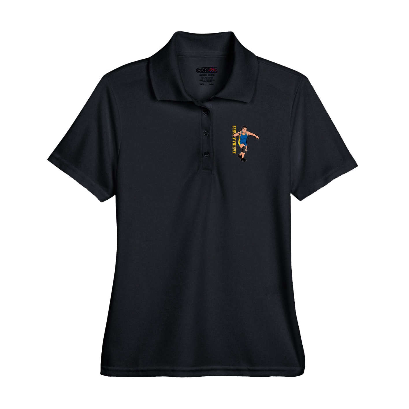 Performance Polo — Name Vertical in Black