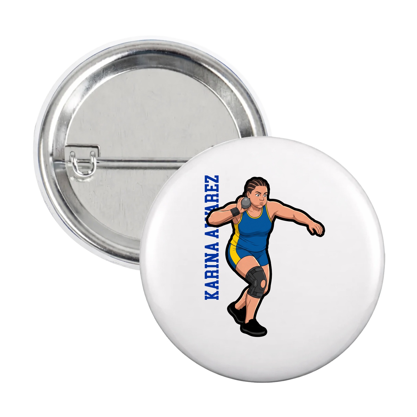 Game Day Button — Name Vertical in White