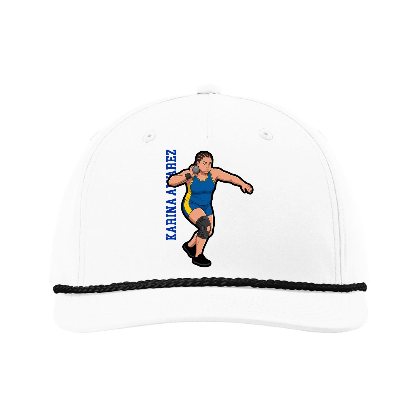 Five-Panel Classic Rope Cap — Name Vertical in White