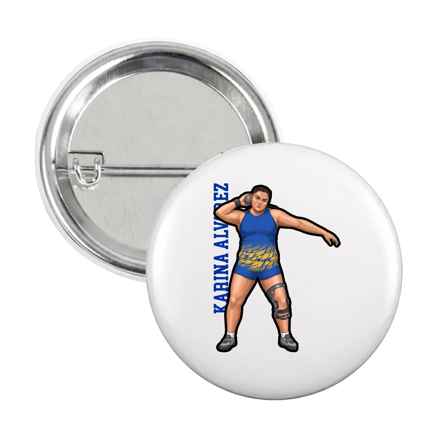 Game Day Button — Name Vertical in White