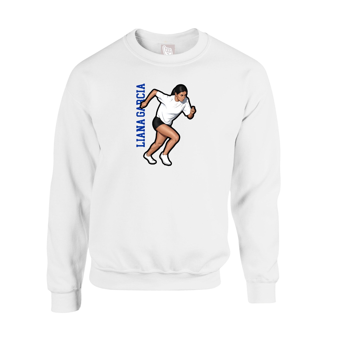 Fleece Crew — Name Vertical in White