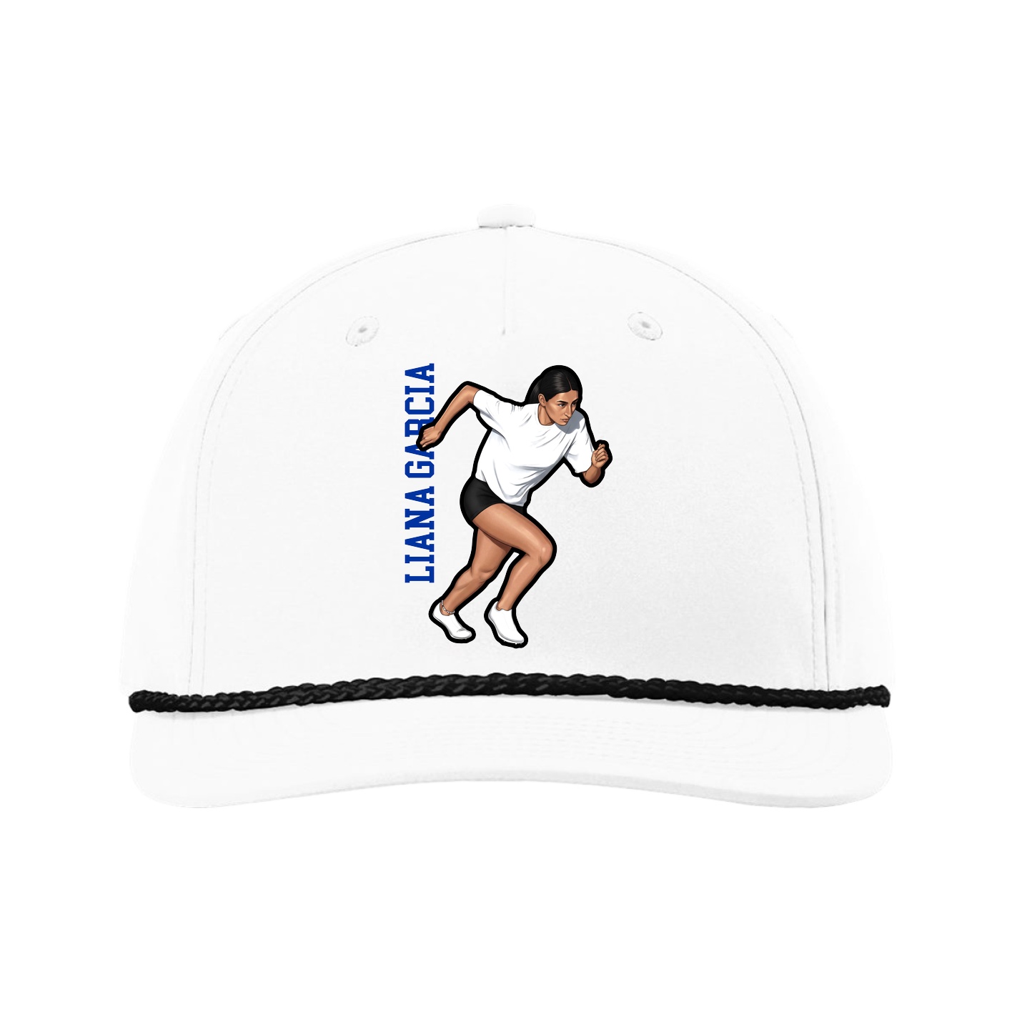 Five-Panel Classic Rope Cap — Name Vertical in White