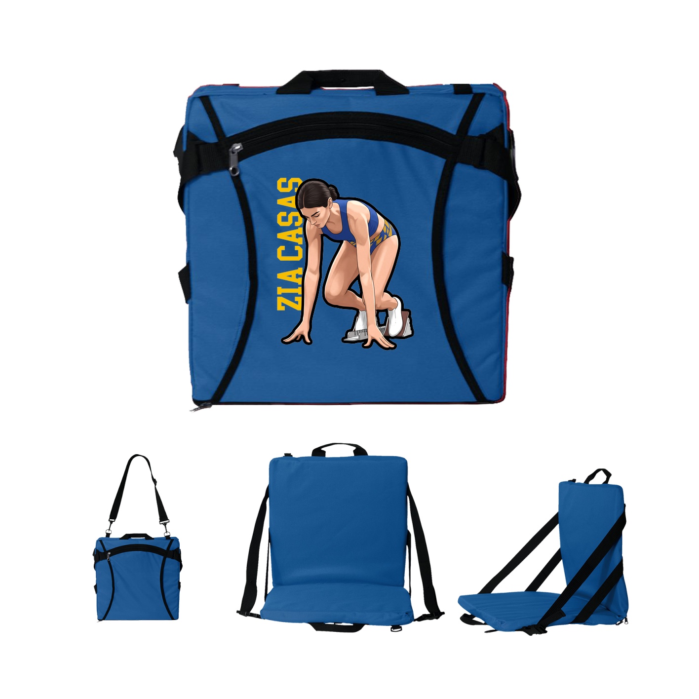 Folding Stadium Seat — Name Vertical in Royal