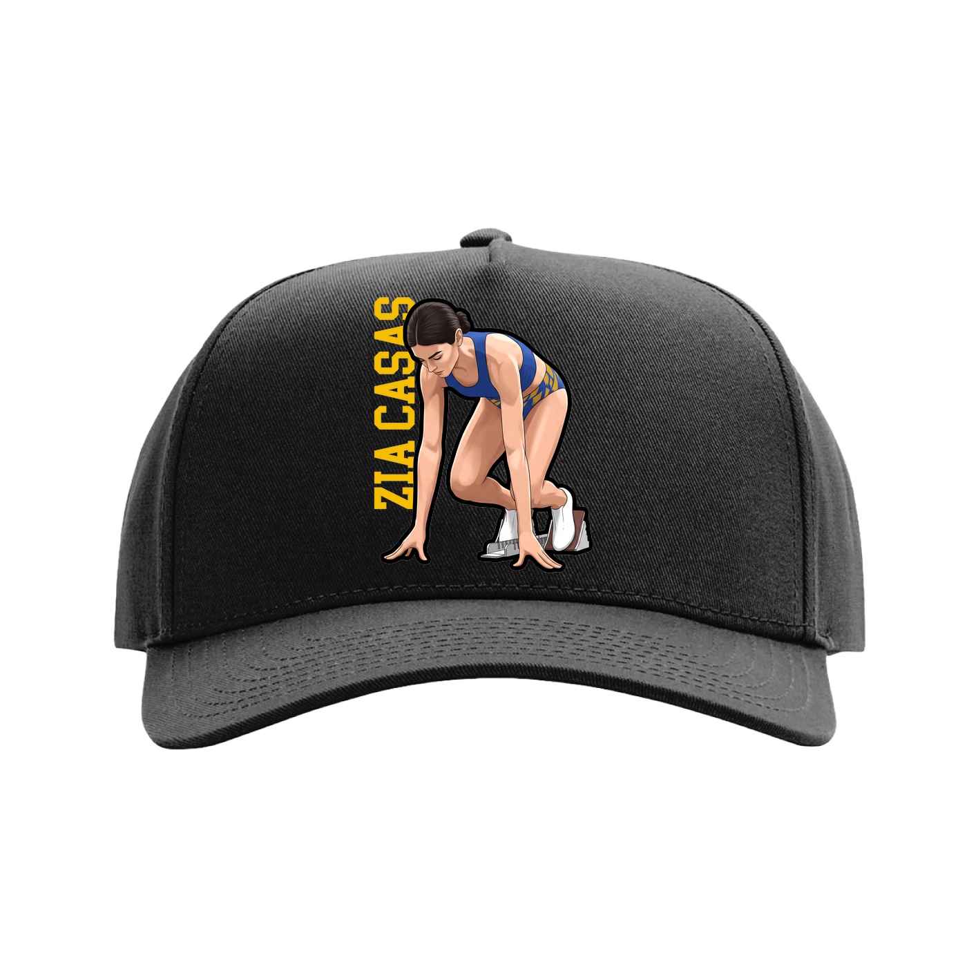 Full Fabric Five-Panel Champ Cap — Name Vertical in Black