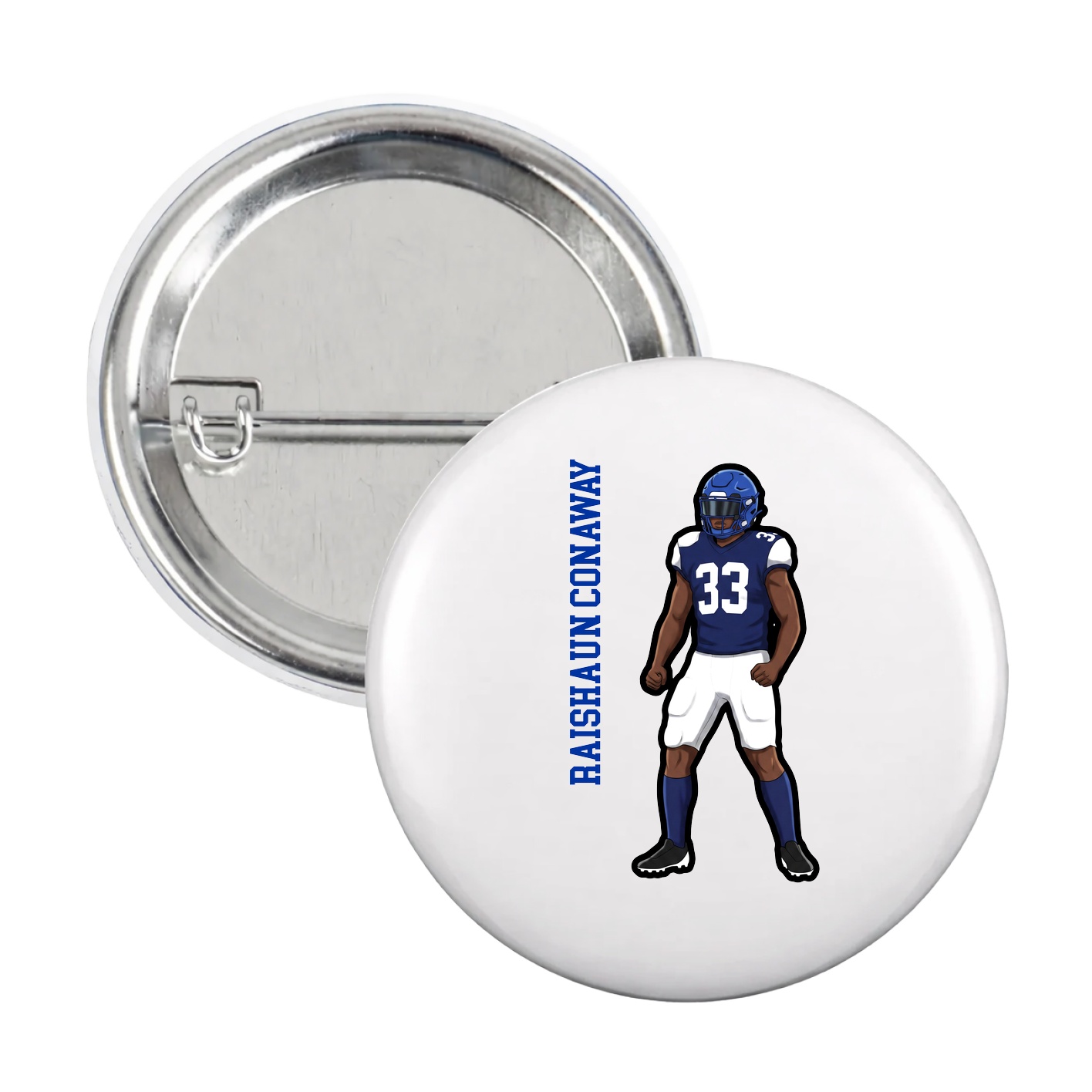 Game Day Button — Name Vertical in White