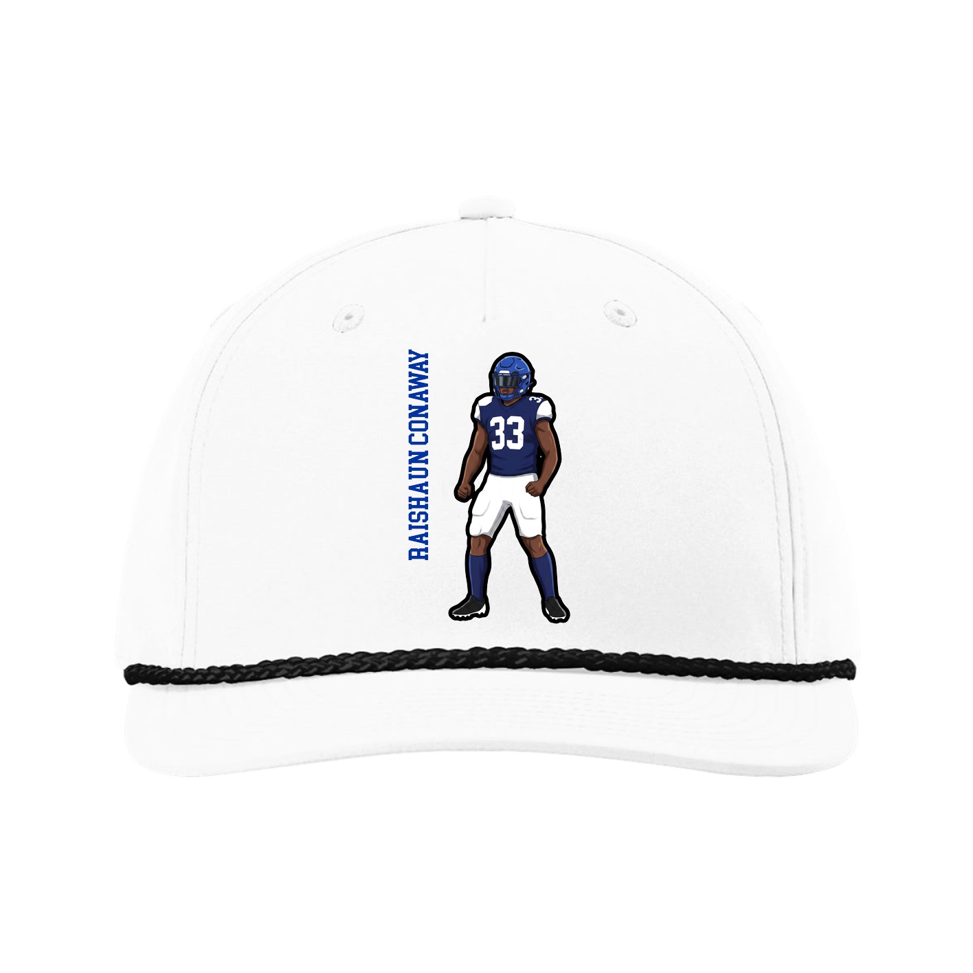 Five-Panel Classic Rope Cap — Name Vertical in White