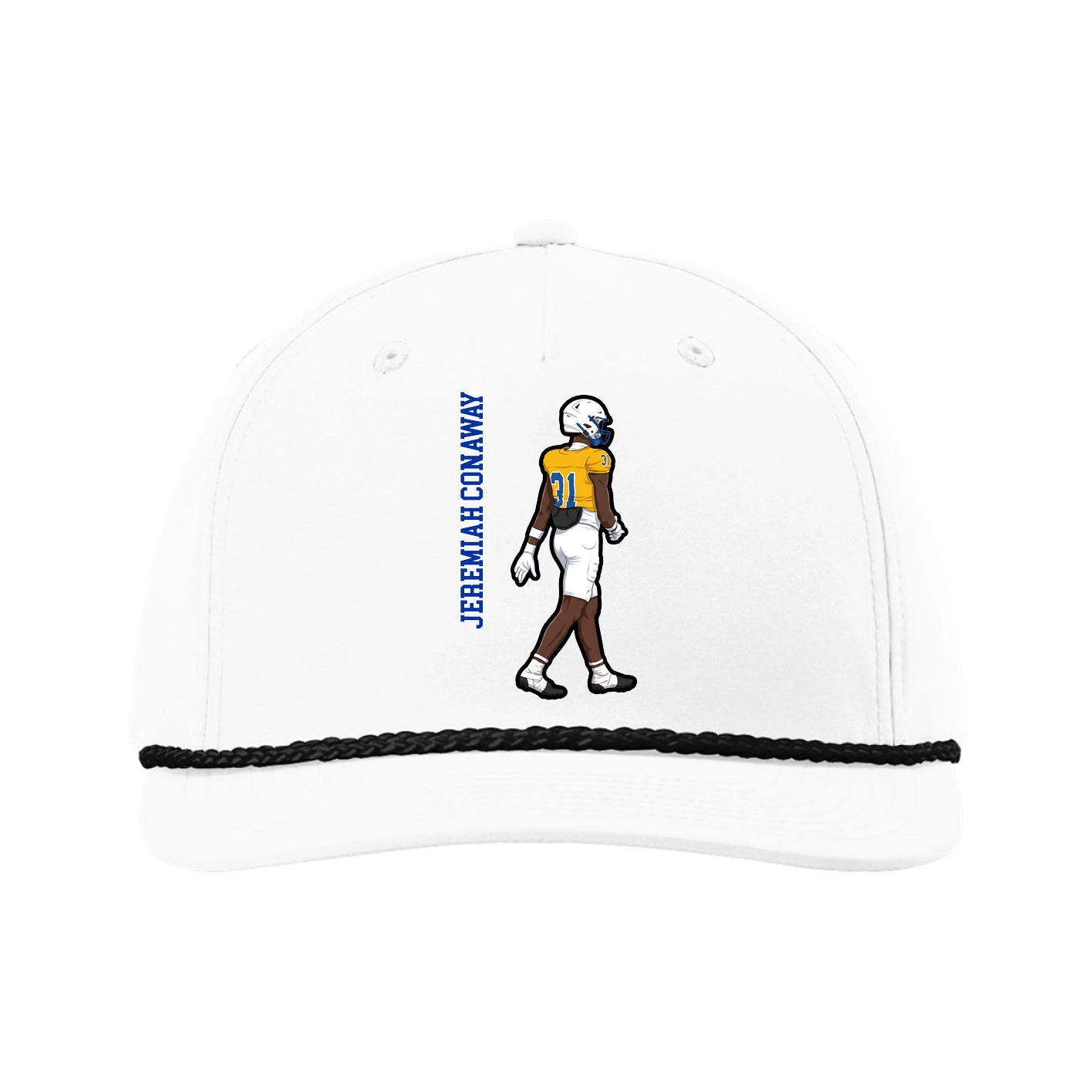 Five-Panel Classic Rope Cap — Name Vertical in White