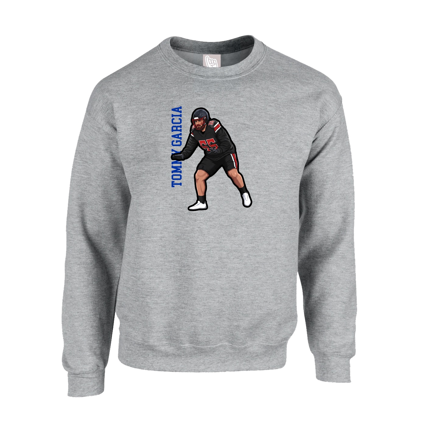 Fleece Crew — Name Vertical in Grey