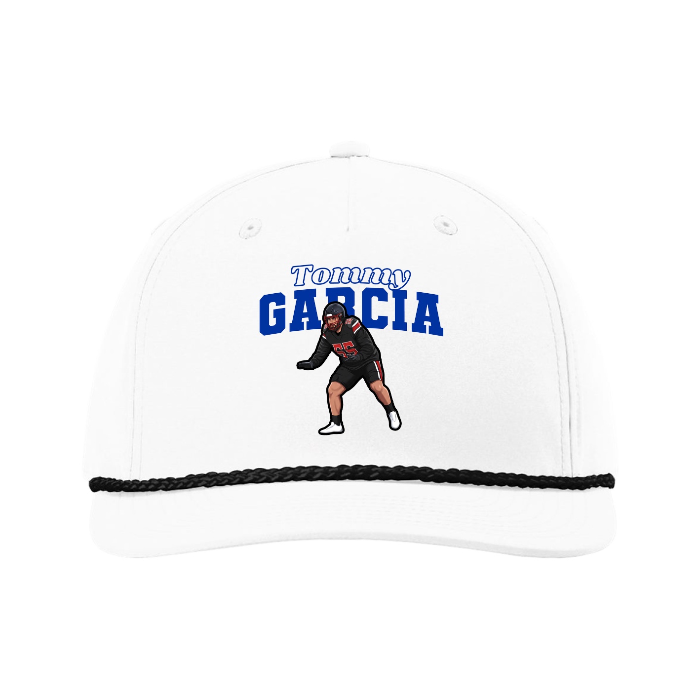 Five-Panel Classic Rope Cap — Name Arch in White