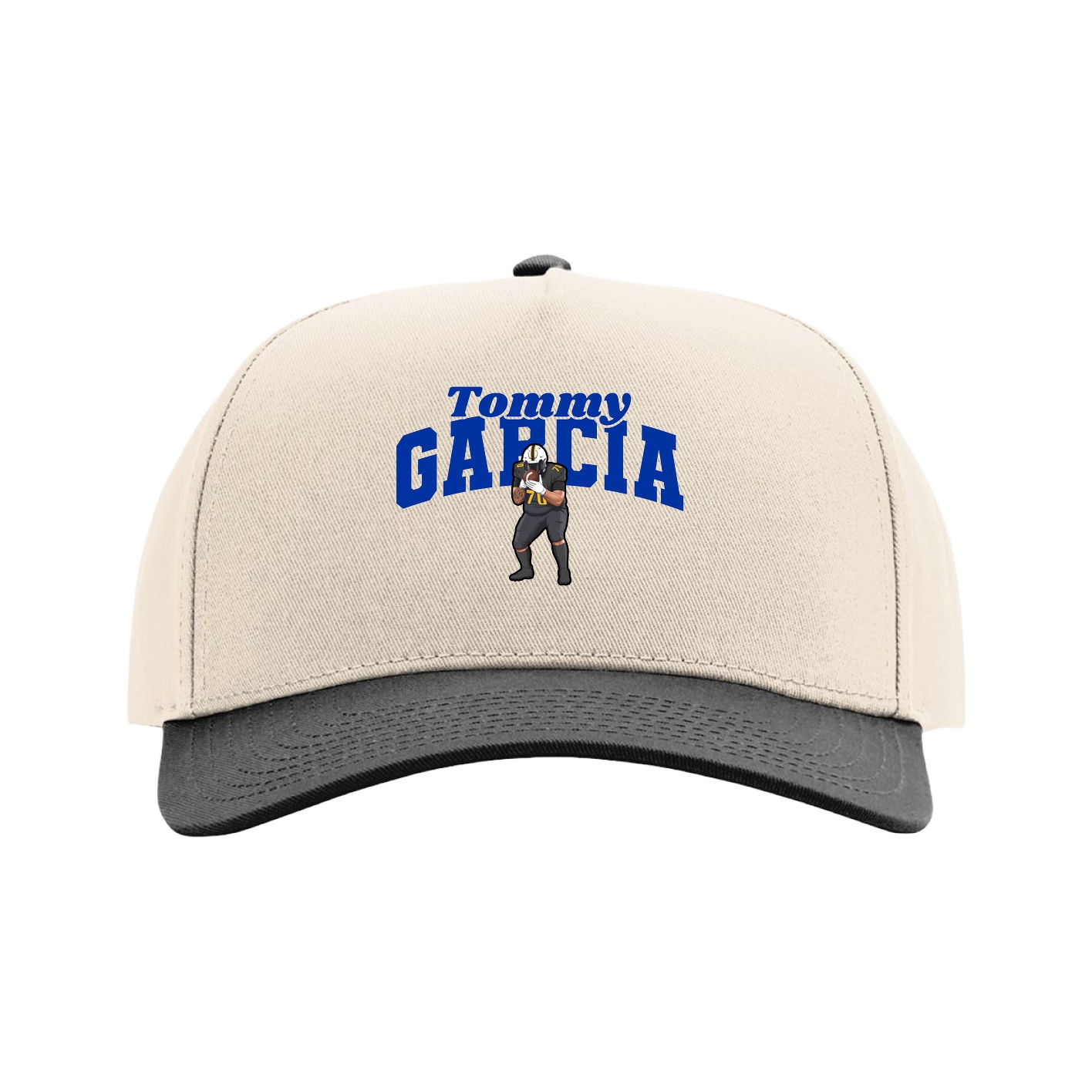 Full Fabric Five-Panel Champ Cap — Signature Arch in Cream/Black