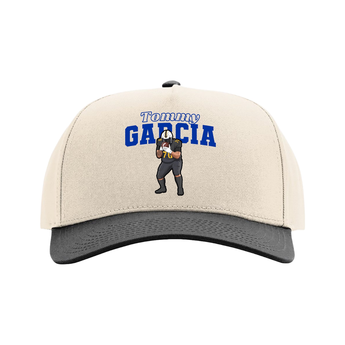 Full Fabric Five-Panel Champ Cap — Name Arch in Cream/Black