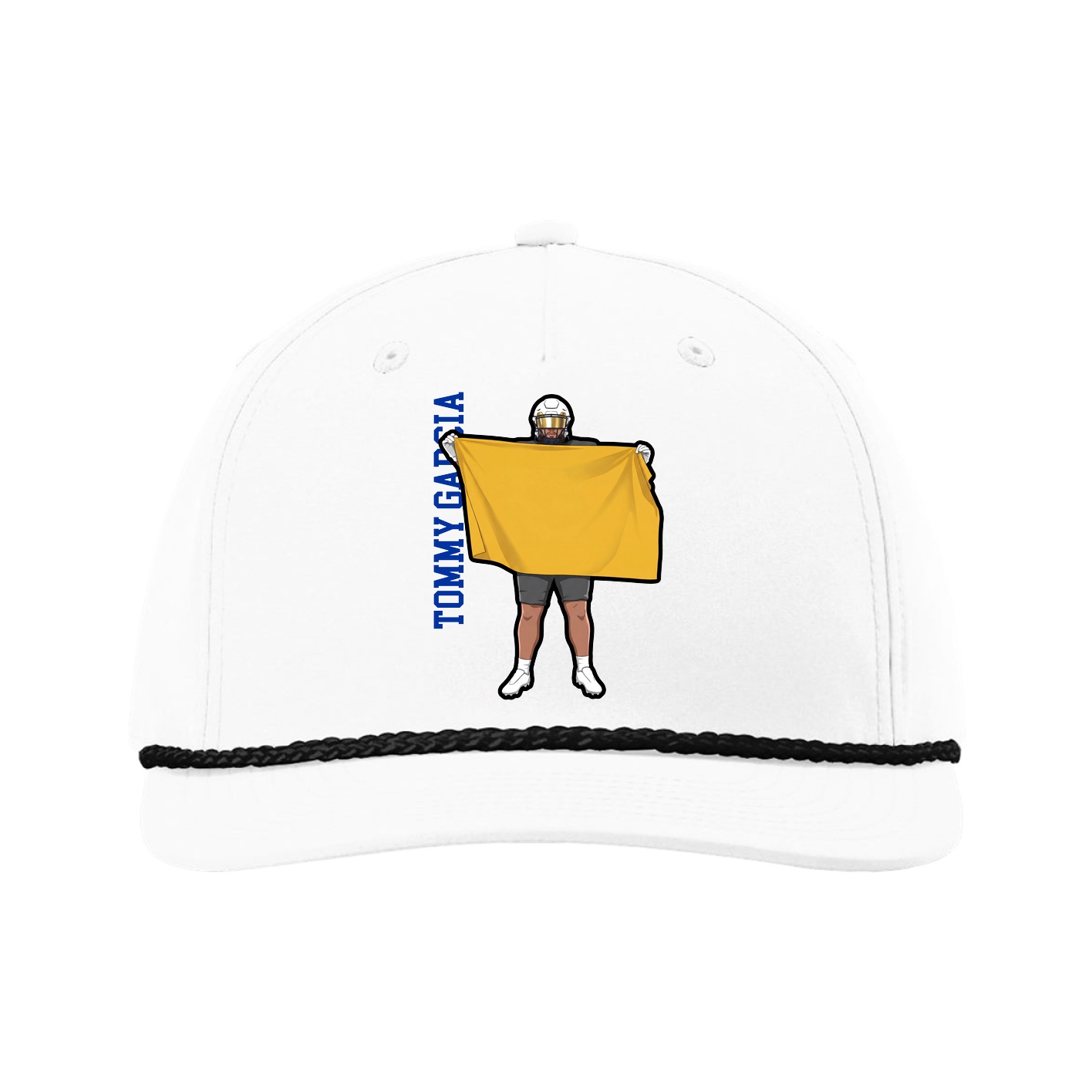Five-Panel Classic Rope Cap — Name Vertical in White