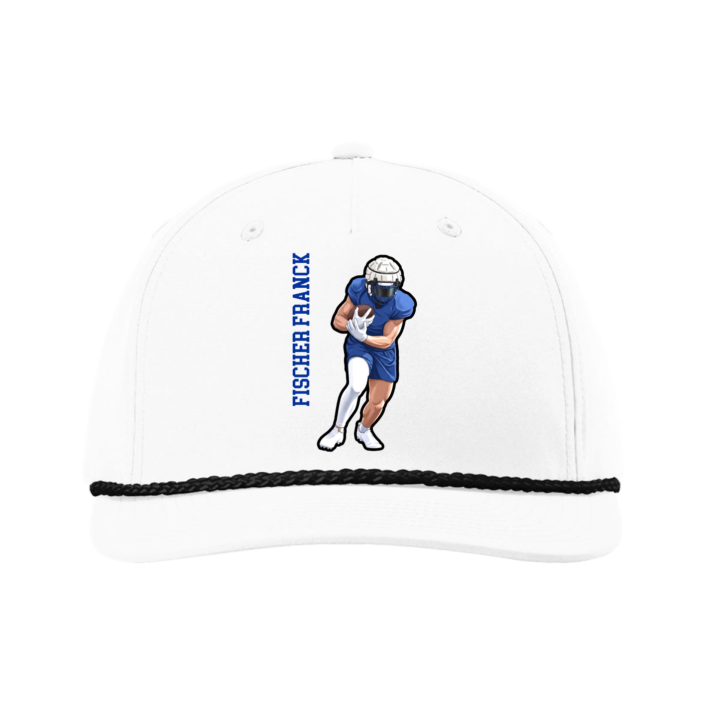 Five-Panel Classic Rope Cap — Name Vertical in White