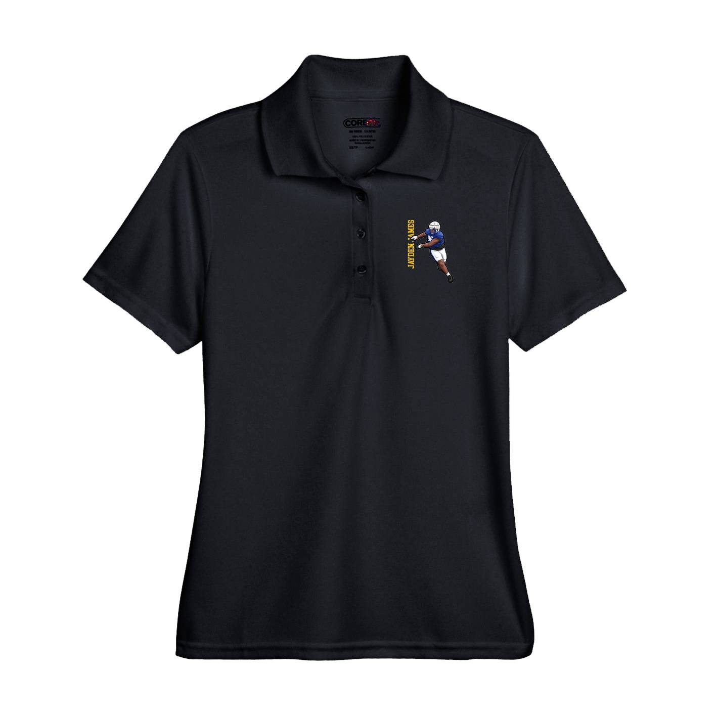 Performance Polo — Name Vertical in Black