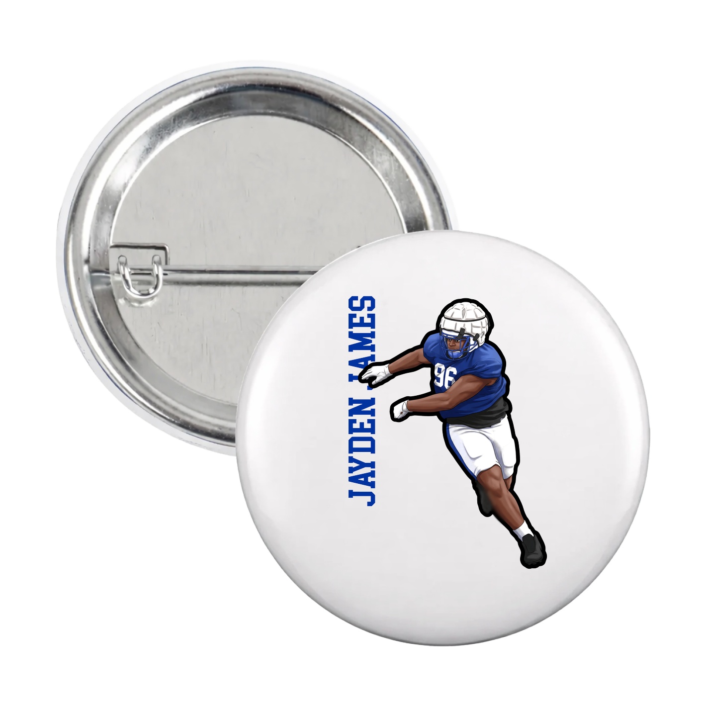 Game Day Button — Name Vertical in White
