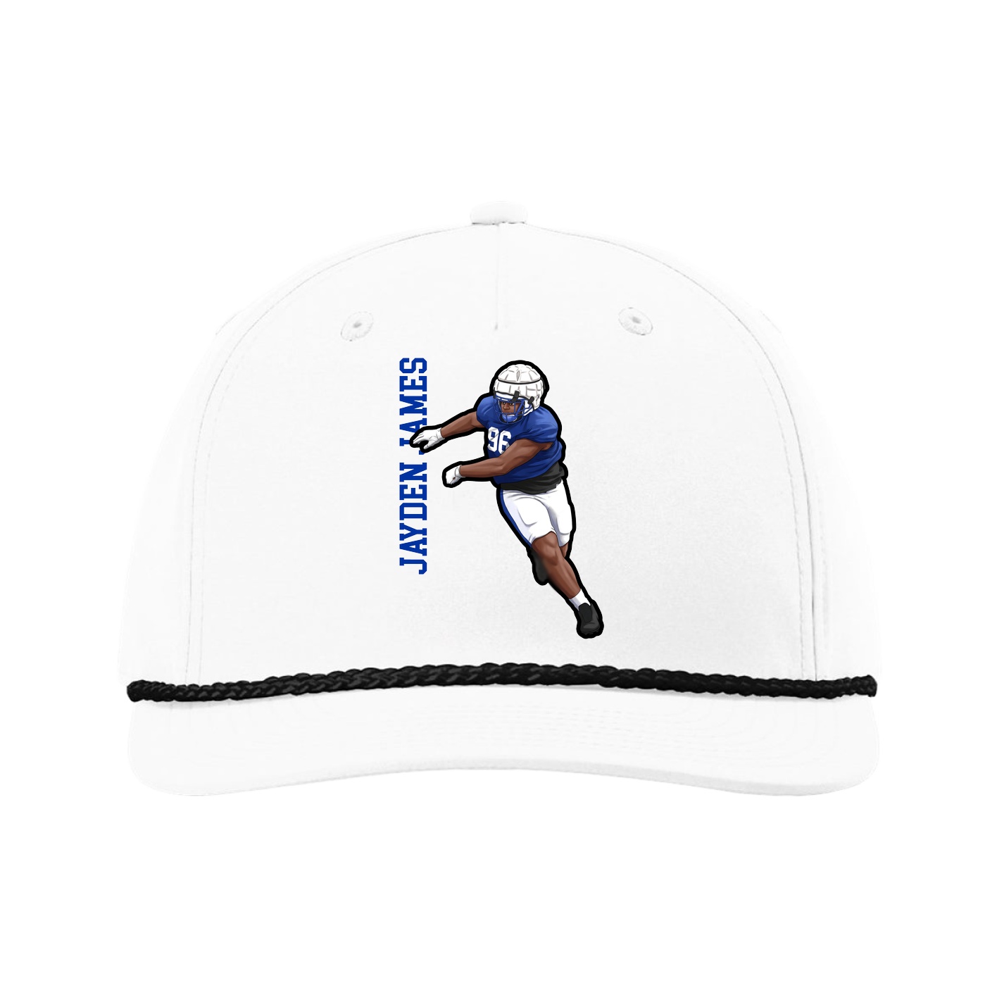 Five-Panel Classic Rope Cap — Name Vertical in White