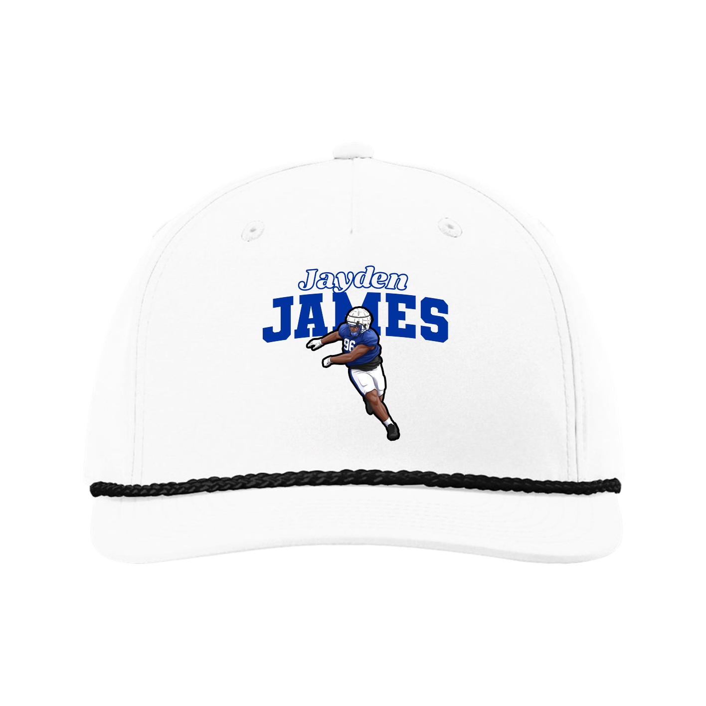 Five-Panel Classic Rope Cap — Name Arch in White