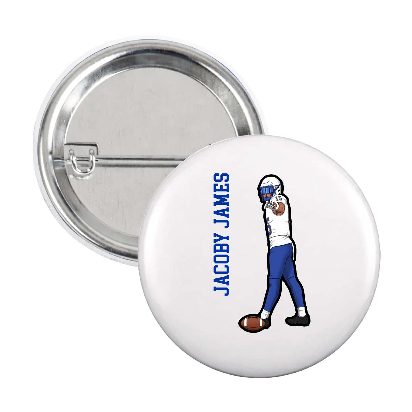 Game Day Button — Name Vertical in White