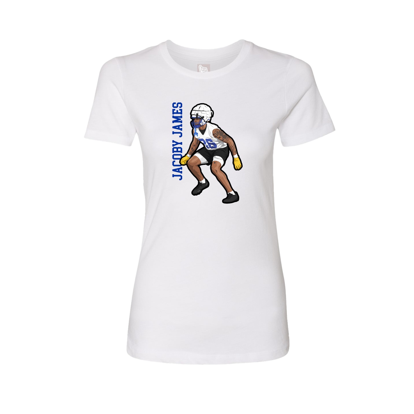 Fitted Women's Tee — Name Vertical in White