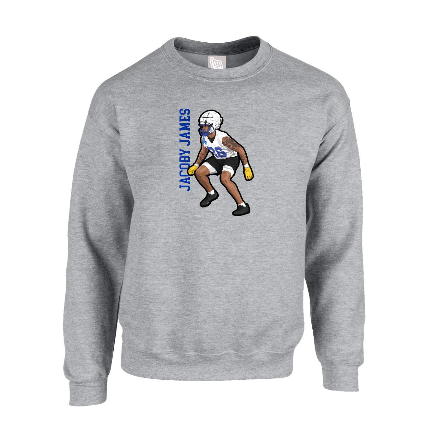 Fleece Crew — Name Vertical in Grey