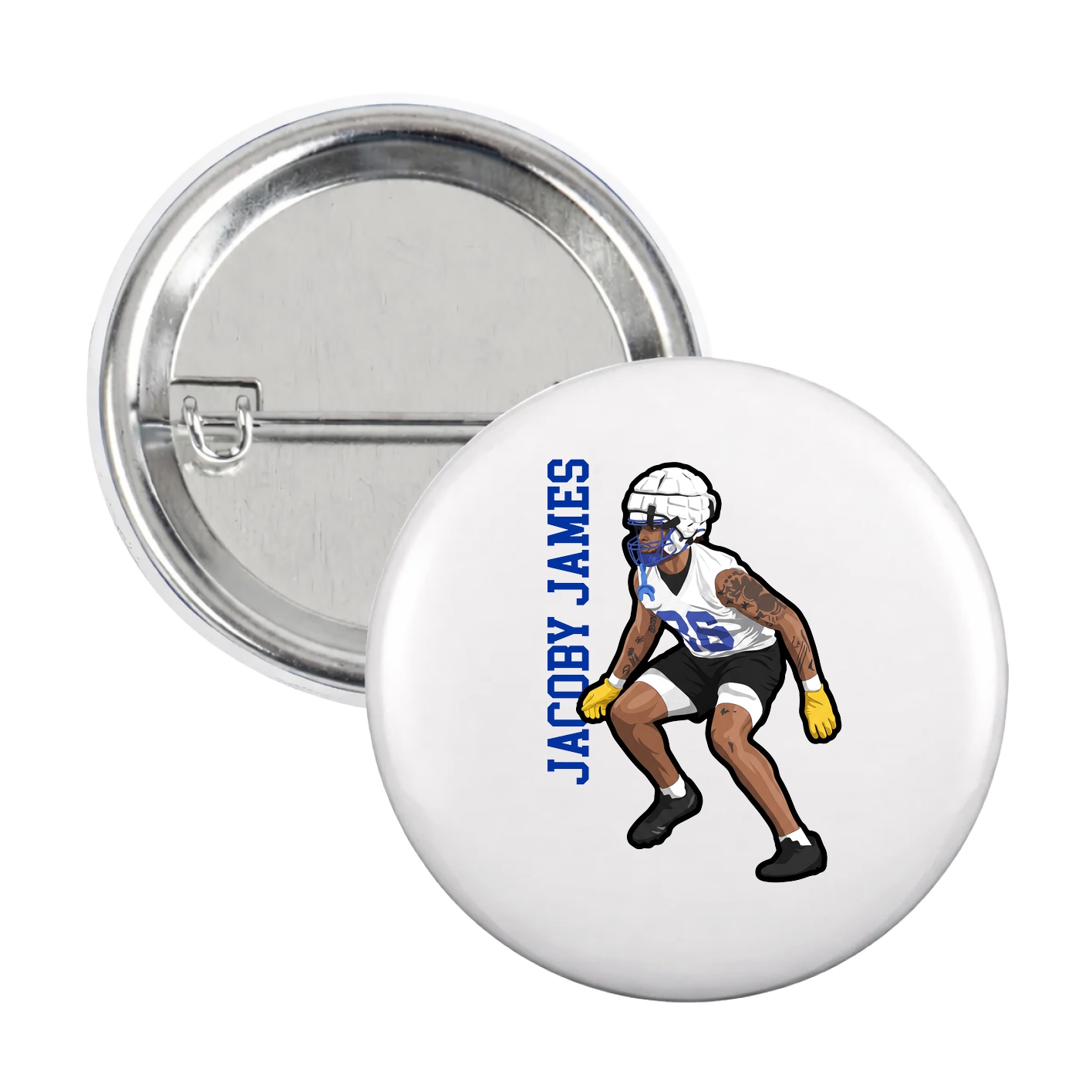 Game Day Button — Name Vertical in White