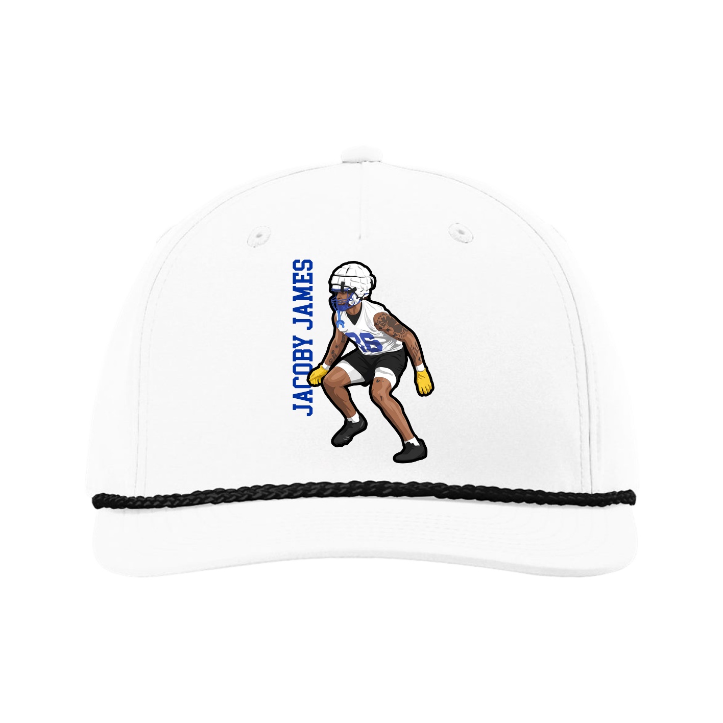Five-Panel Classic Rope Cap — Name Vertical in White