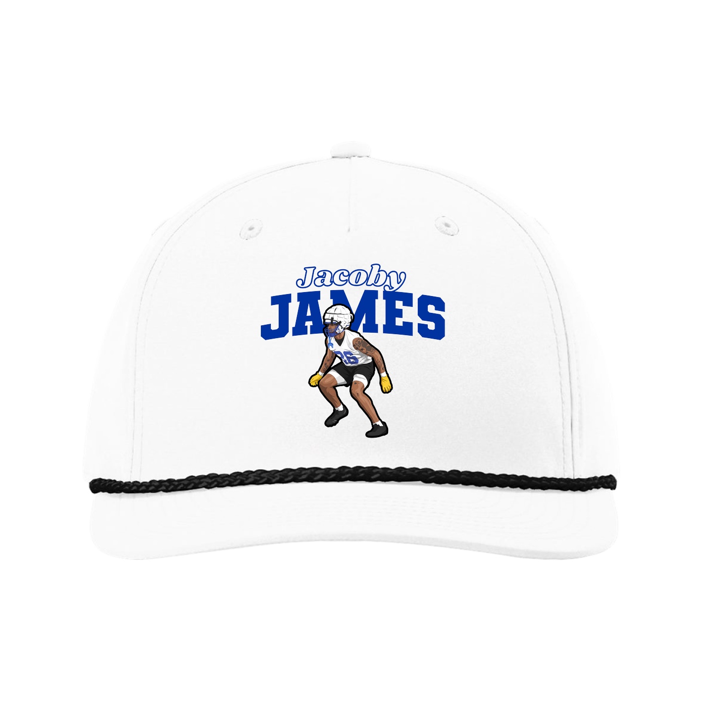 Five-Panel Classic Rope Cap — Name Arch in White