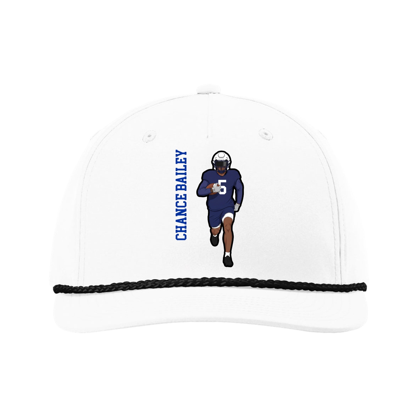 Five-Panel Classic Rope Cap — Name Vertical in White