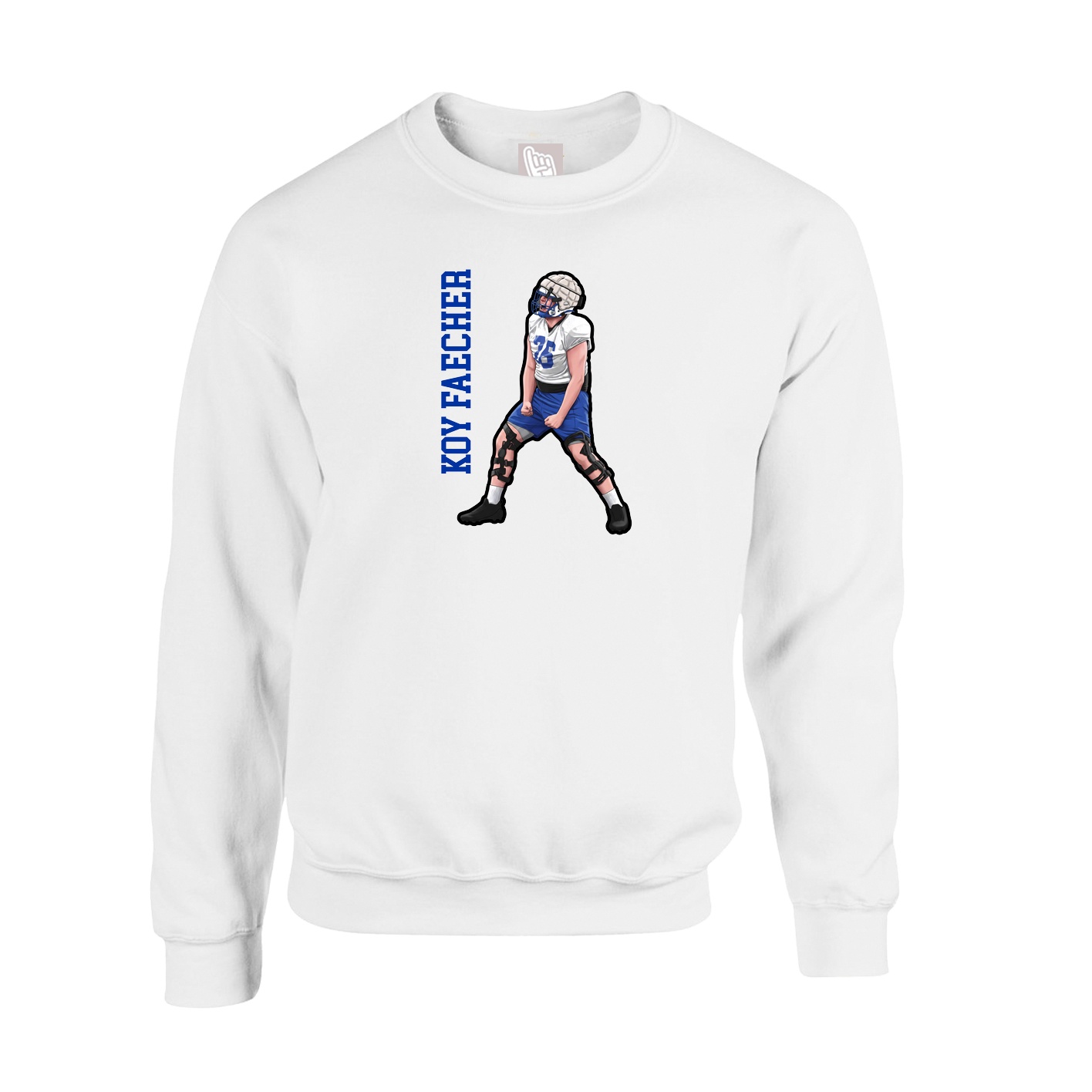 Fleece Crew — Name Vertical in White