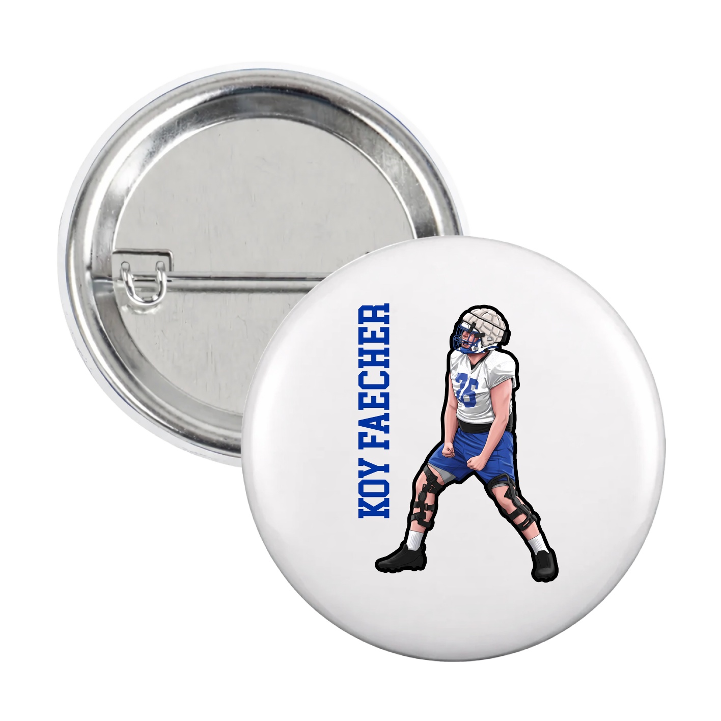 Game Day Button — Name Vertical in White