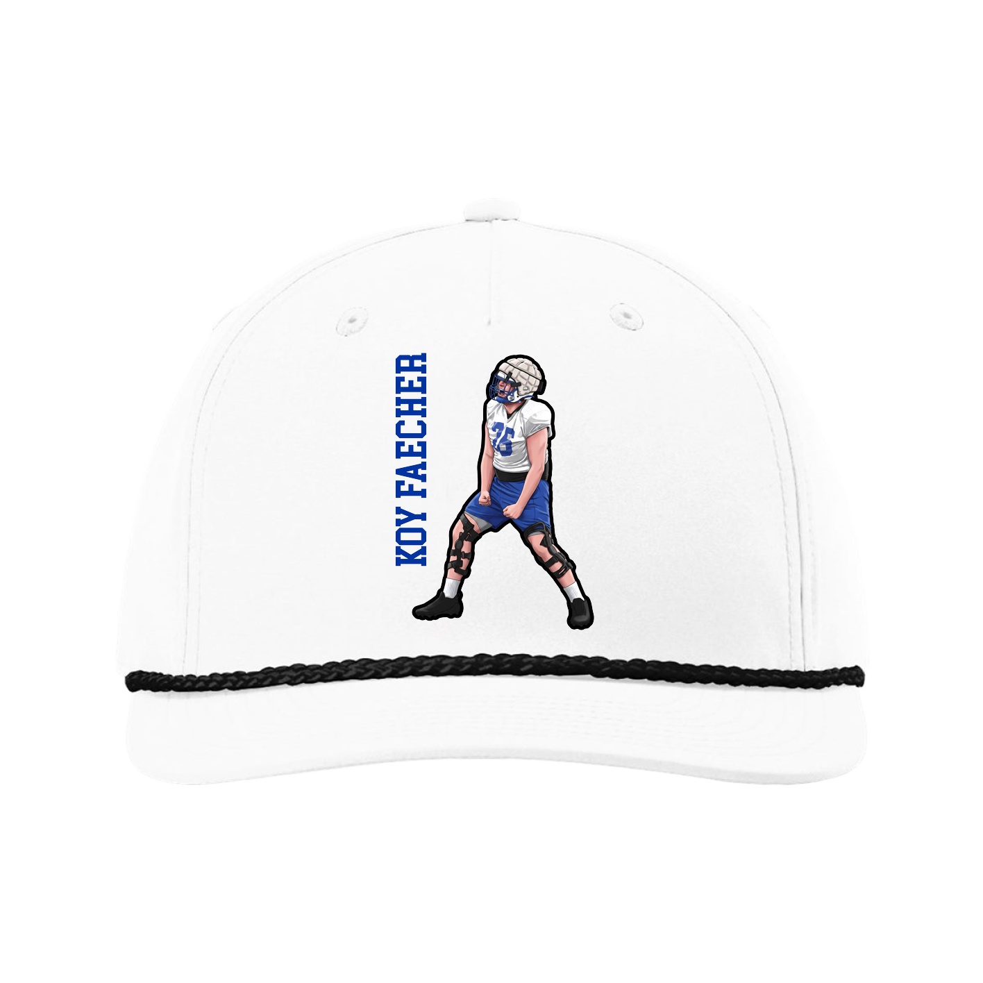 Five-Panel Classic Rope Cap — Name Vertical in White