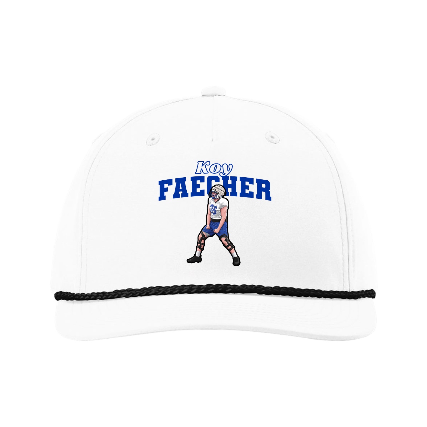 Five-Panel Classic Rope Cap — Name Arch in White