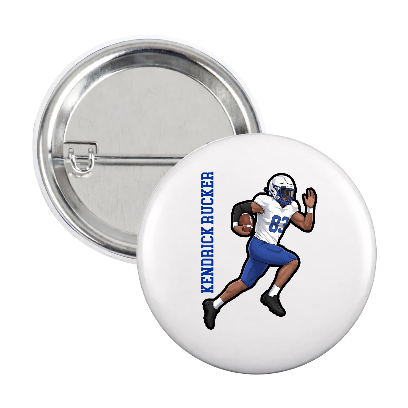 Game Day Button — Name Vertical in White
