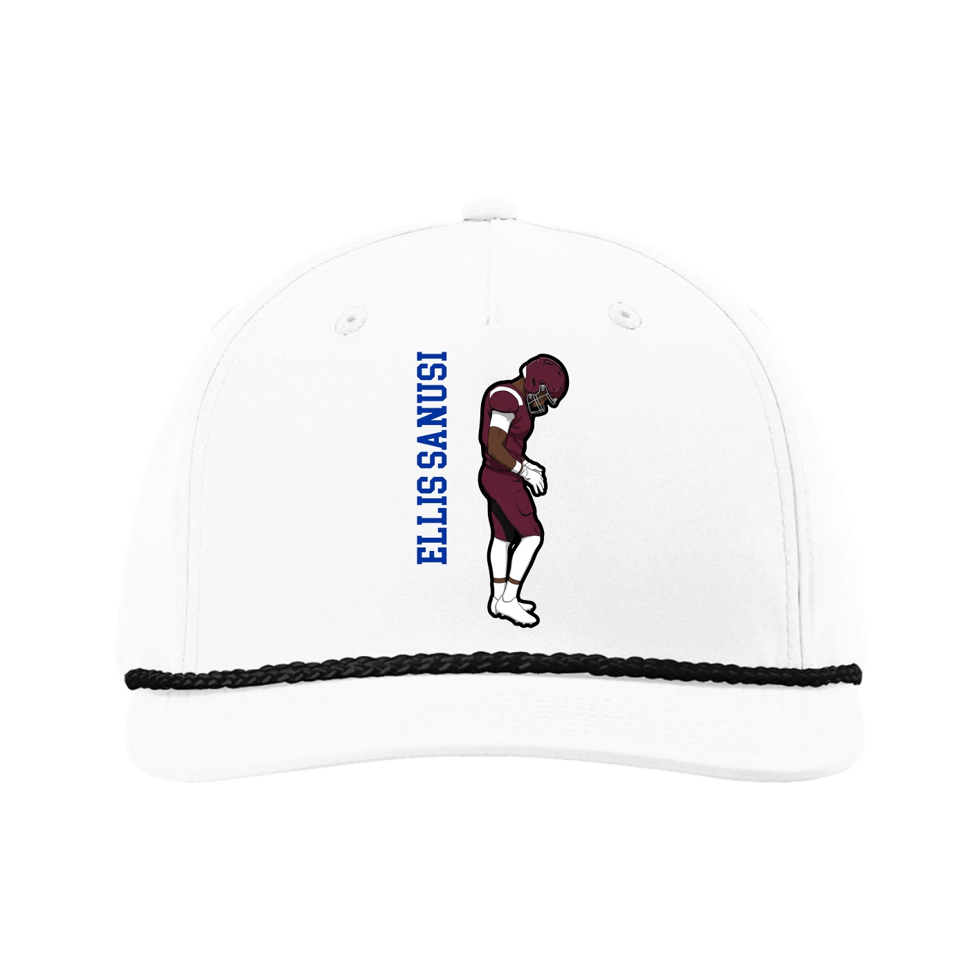 Five-Panel Classic Rope Cap — Name Vertical in White
