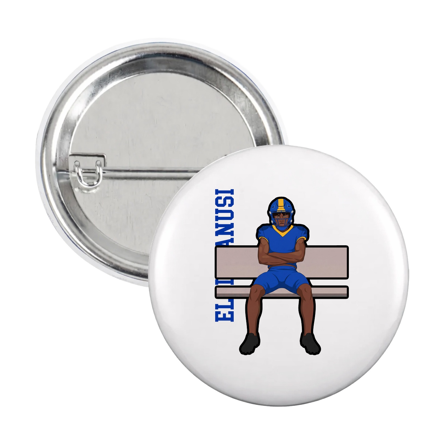 Game Day Button — Name Vertical in White