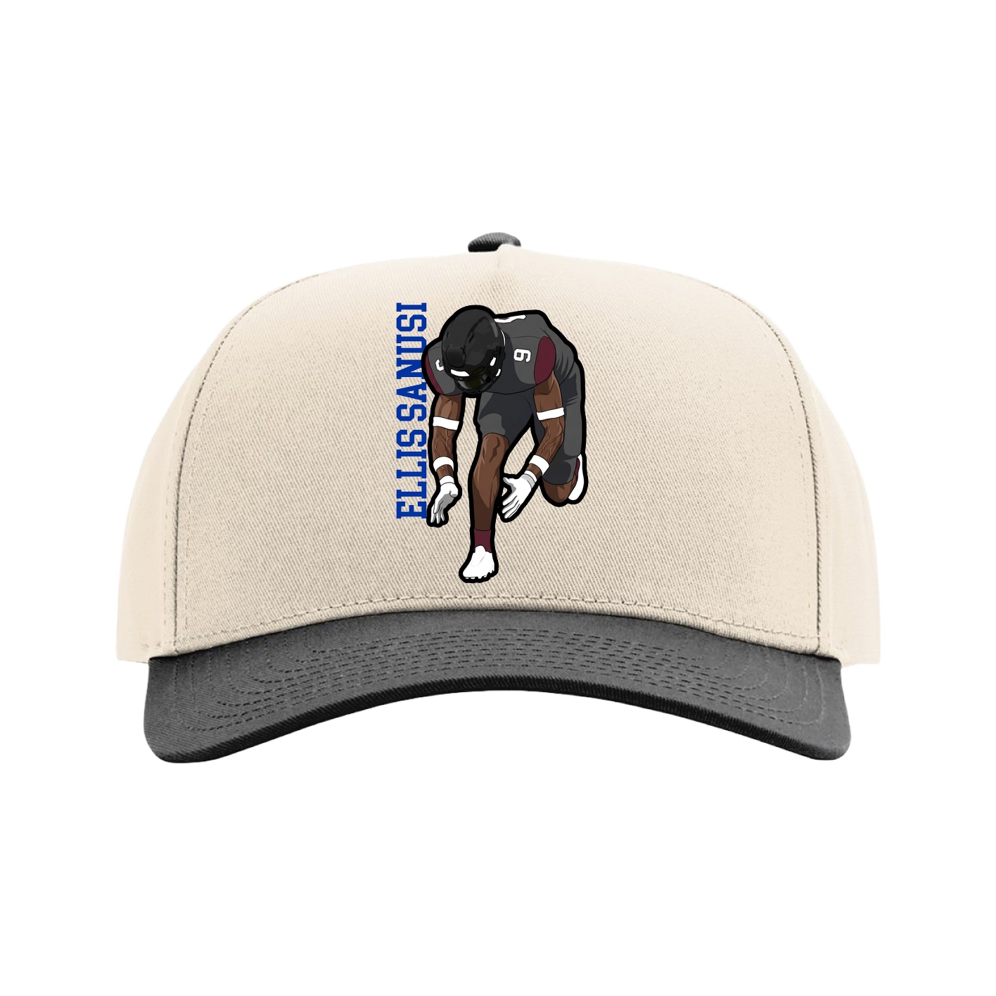 Full Fabric Five-Panel Champ Cap — Name Vertical in Cream/Black