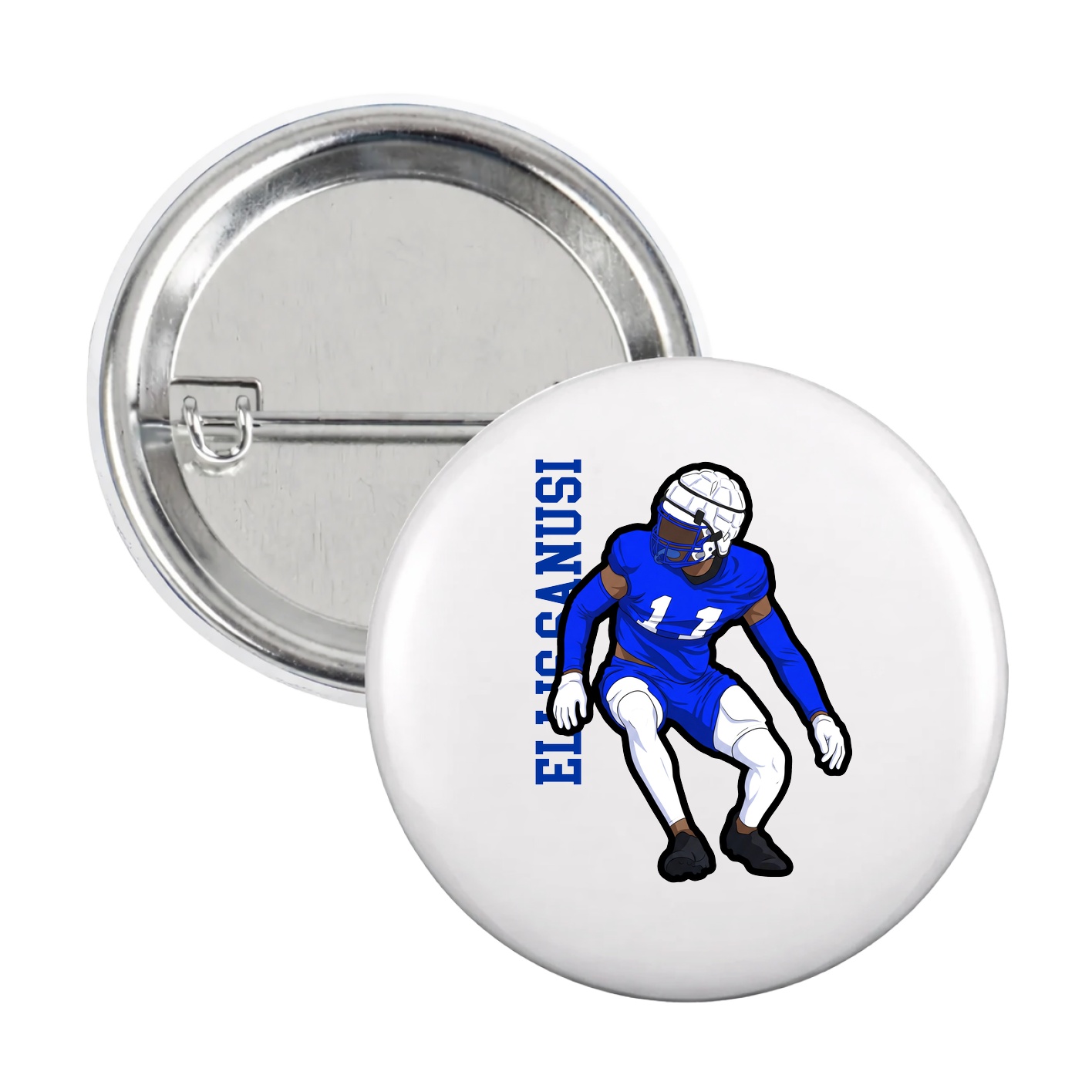 Game Day Button — Name Vertical in White