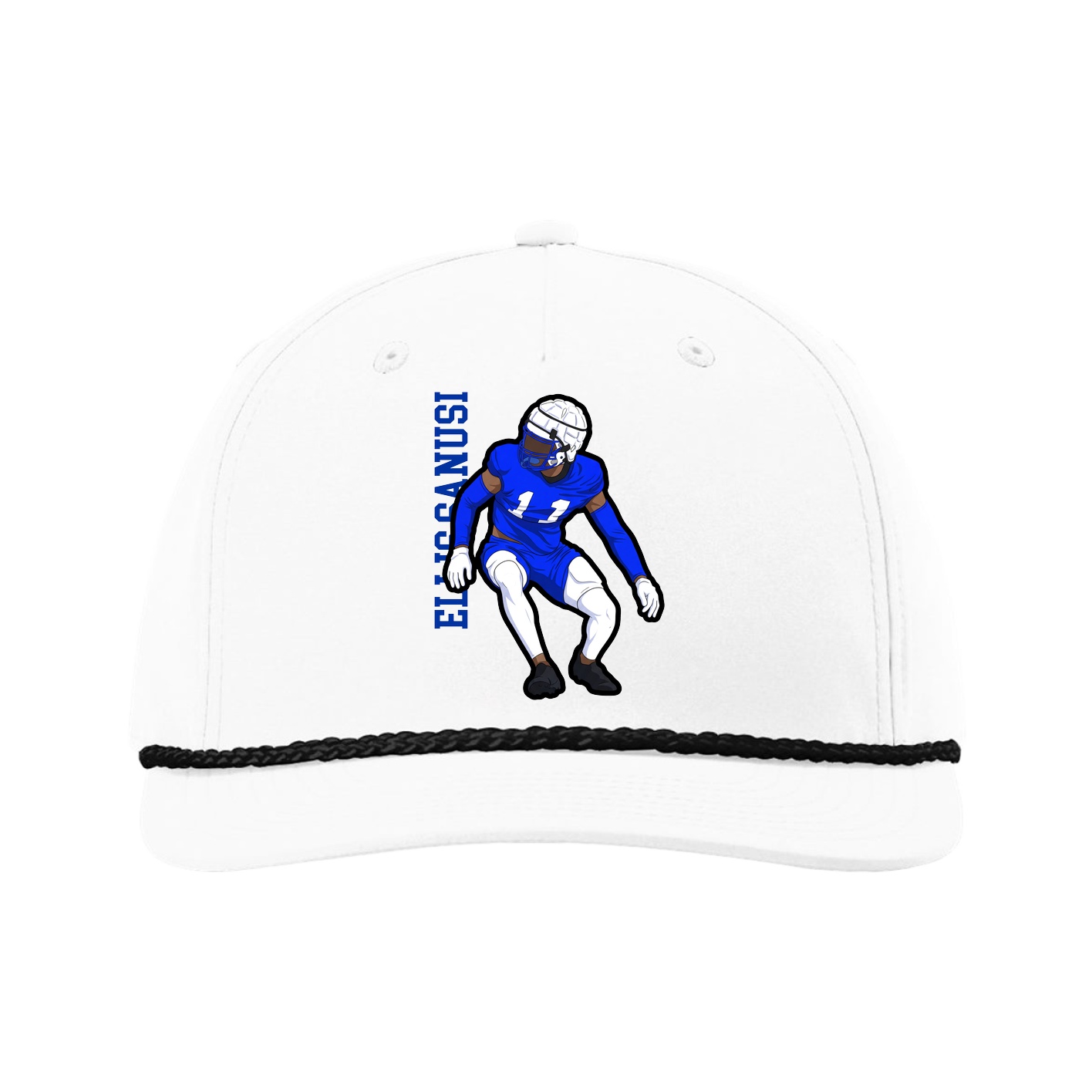 Five-Panel Classic Rope Cap — Name Vertical in White