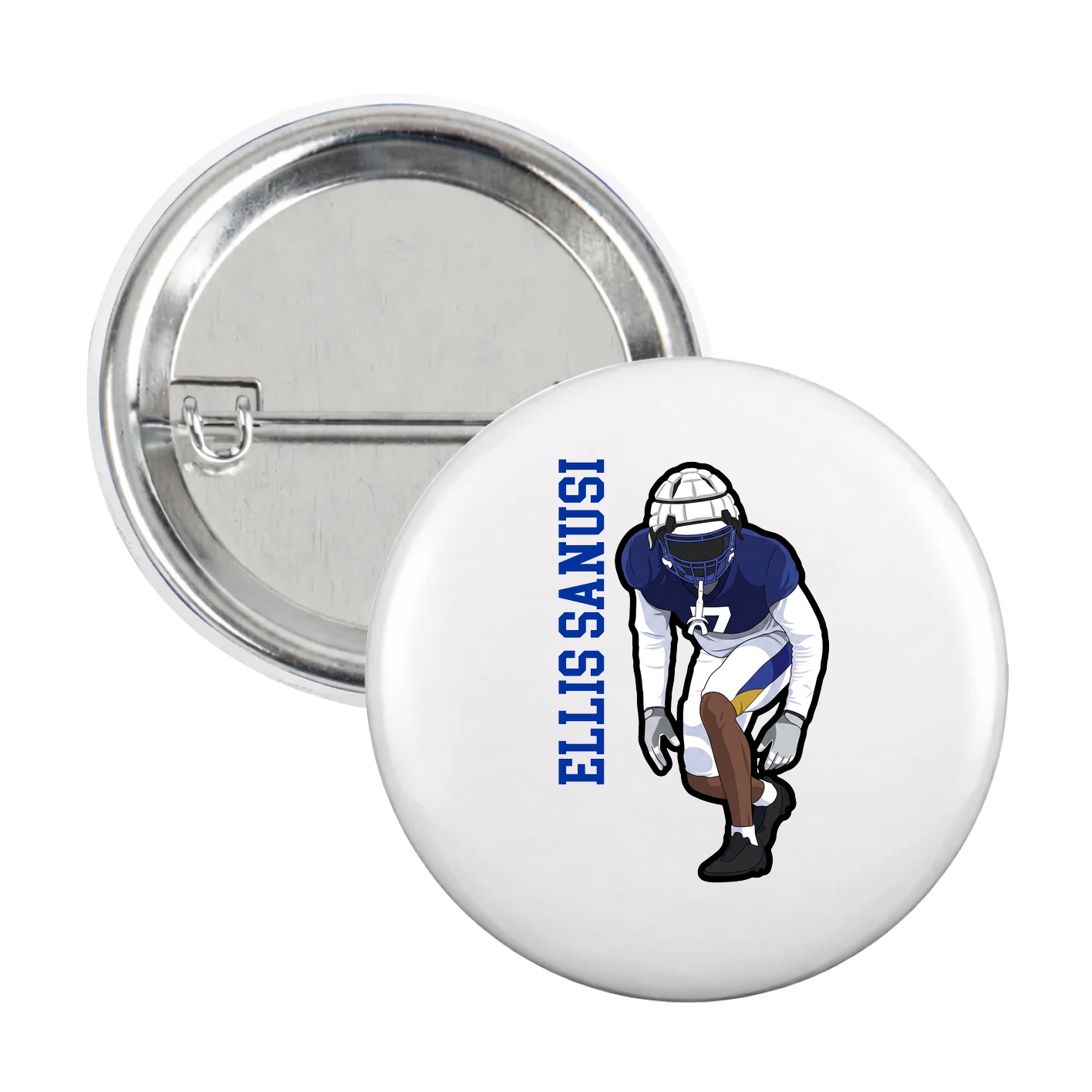 Game Day Button — Name Vertical in White