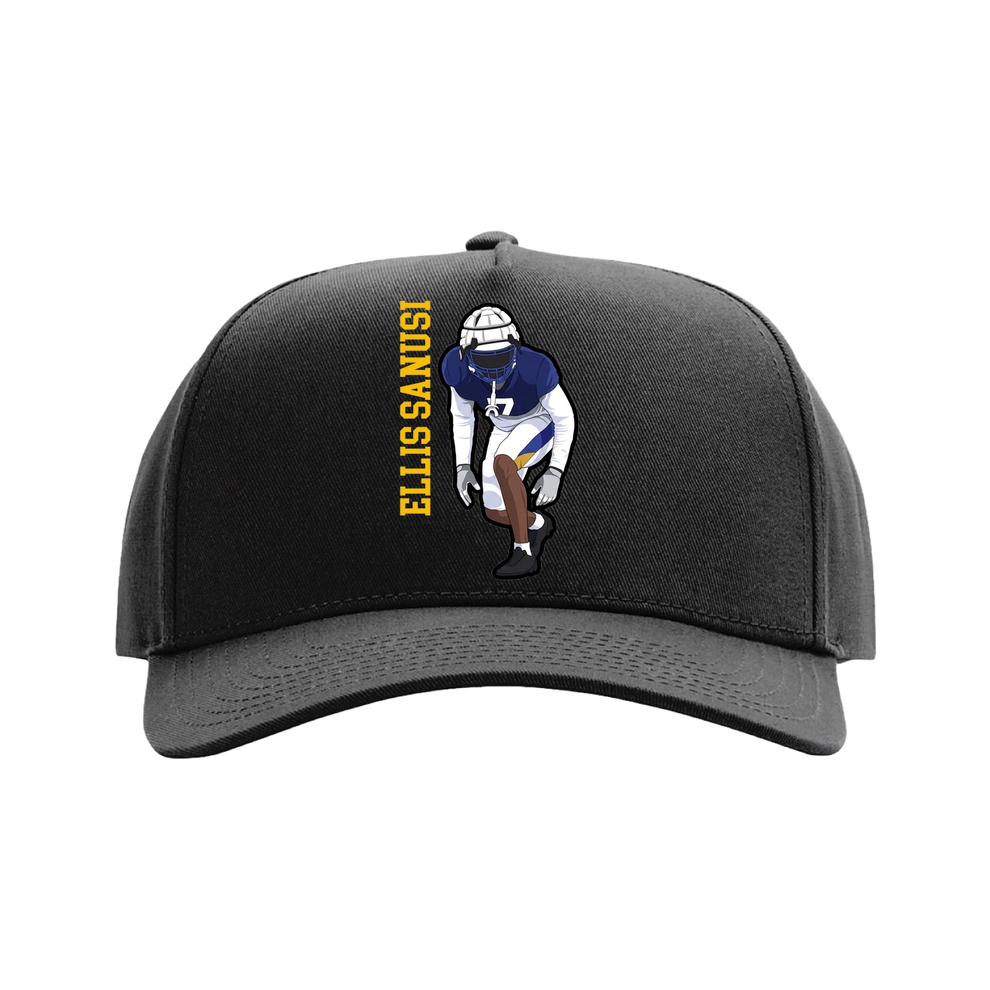 Full Fabric Five-Panel Champ Cap — Name Vertical in Black