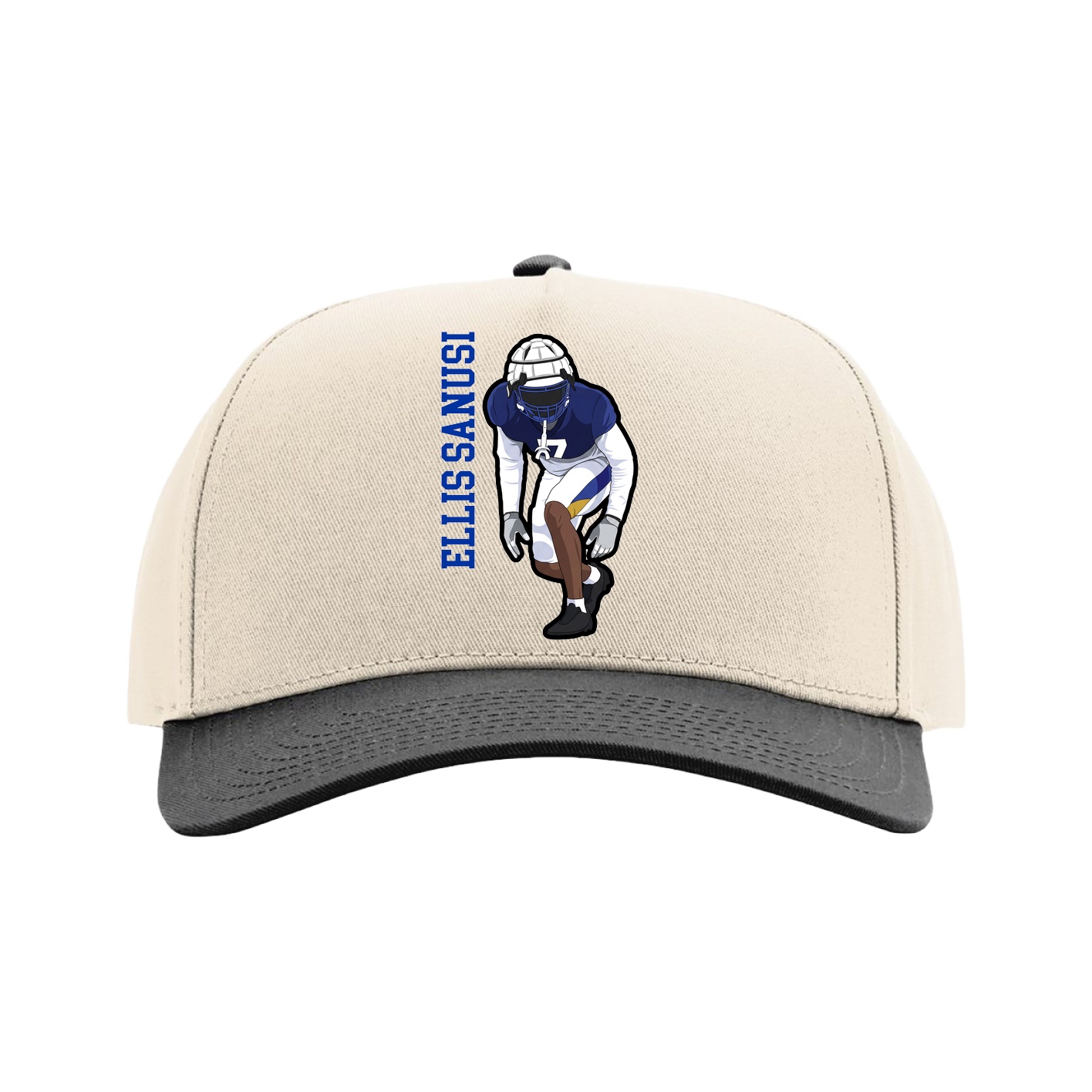 Full Fabric Five-Panel Champ Cap — Name Vertical in Cream/Black