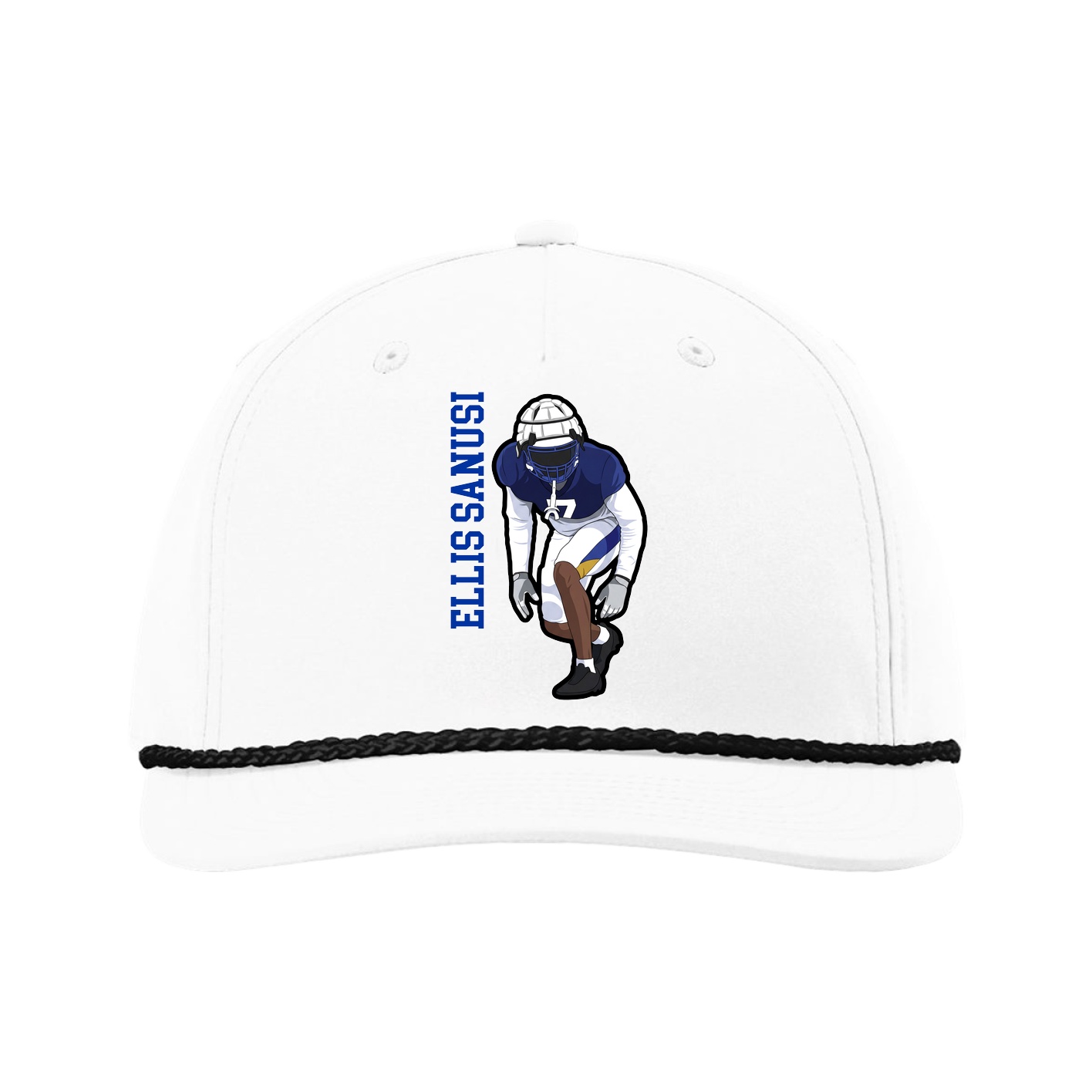 Five-Panel Classic Rope Cap — Name Vertical in White