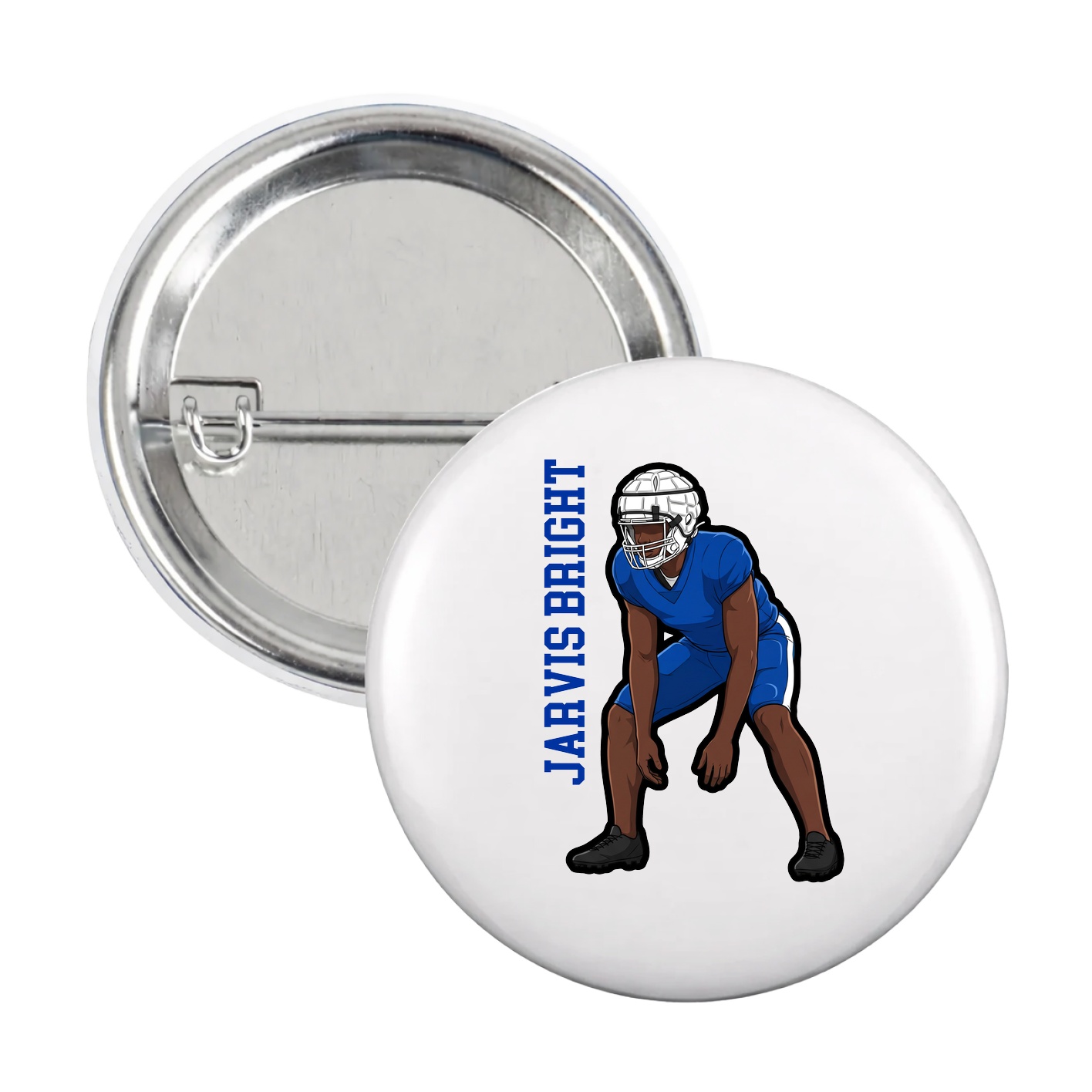 Game Day Button — Name Vertical in White