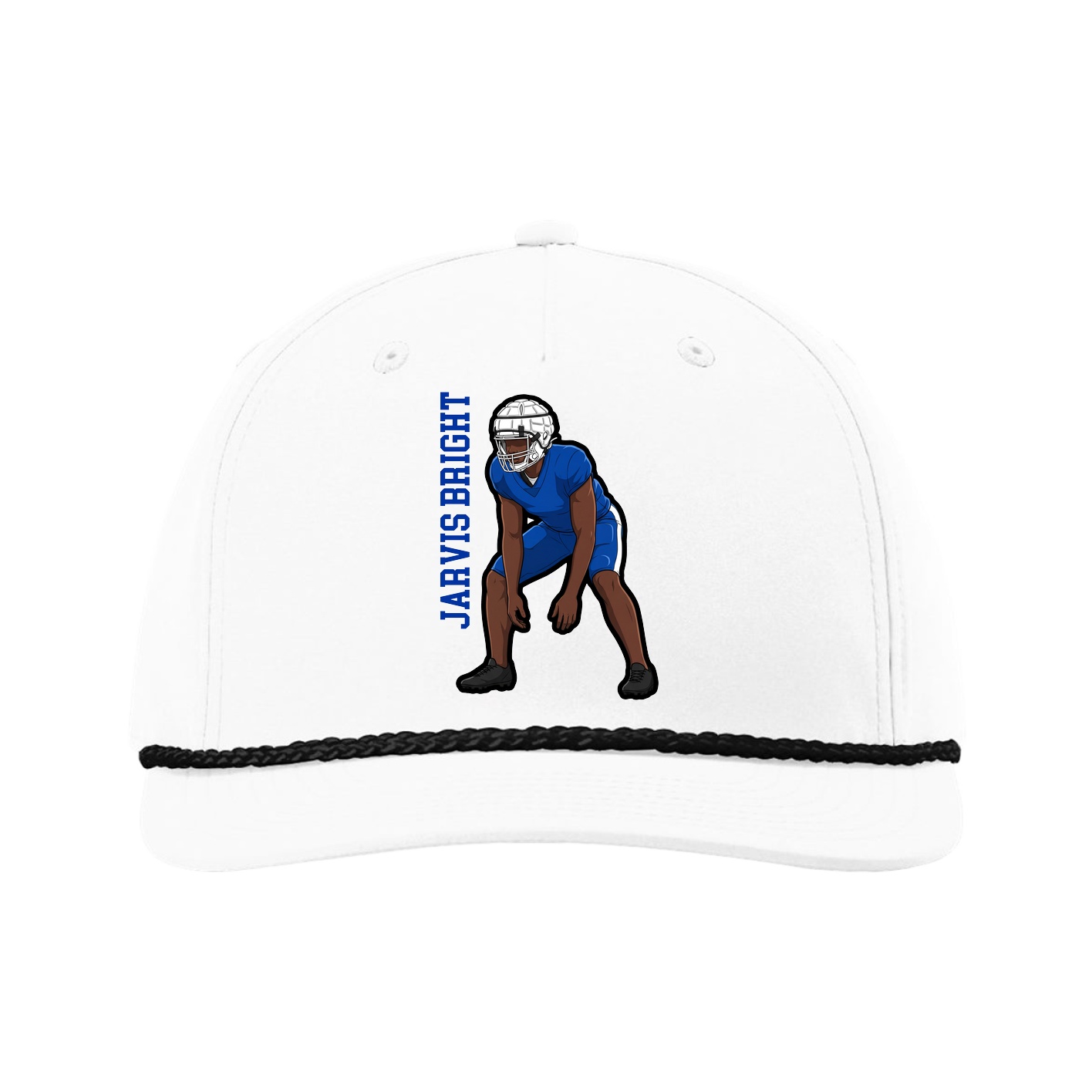 Five-Panel Classic Rope Cap — Name Vertical in White