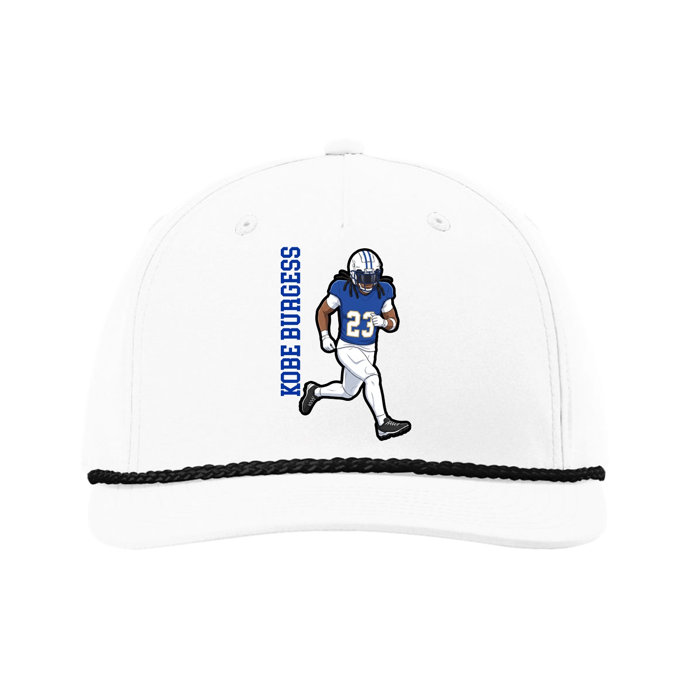 Five-Panel Classic Rope Cap — Name Vertical in White