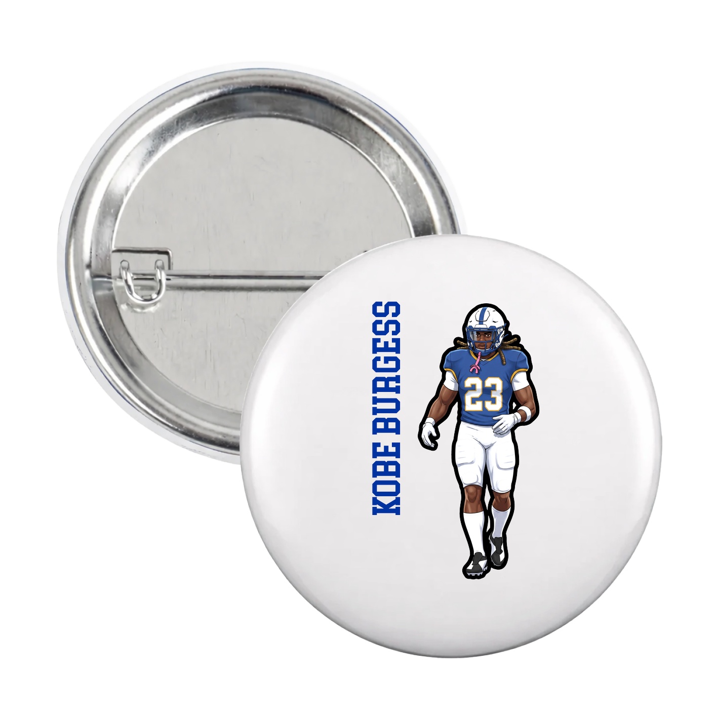 Game Day Button — Name Vertical in White